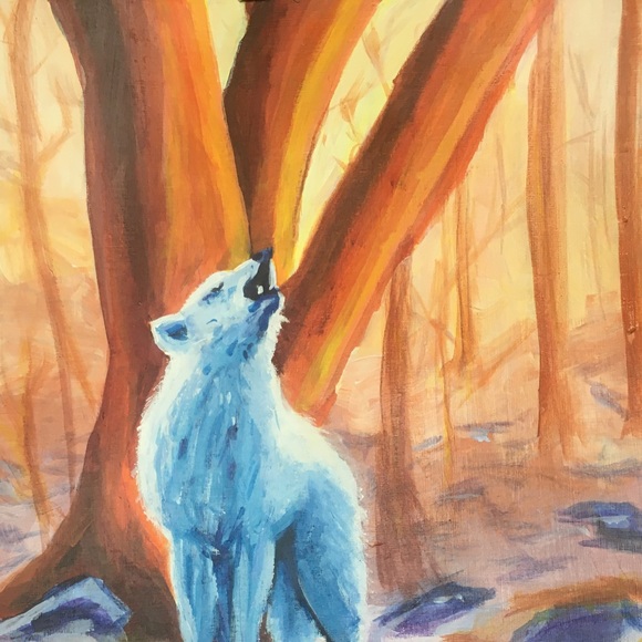 Vibrant 12x18 Original Acrylic painting ”Howling wolf” - Picture 2 of 4